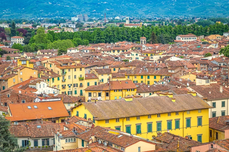 aerial view of pretty medieval Lucca