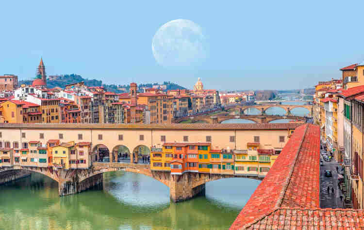 the ancient Ponte Vecchio, as seen from the Uffizi Gallery