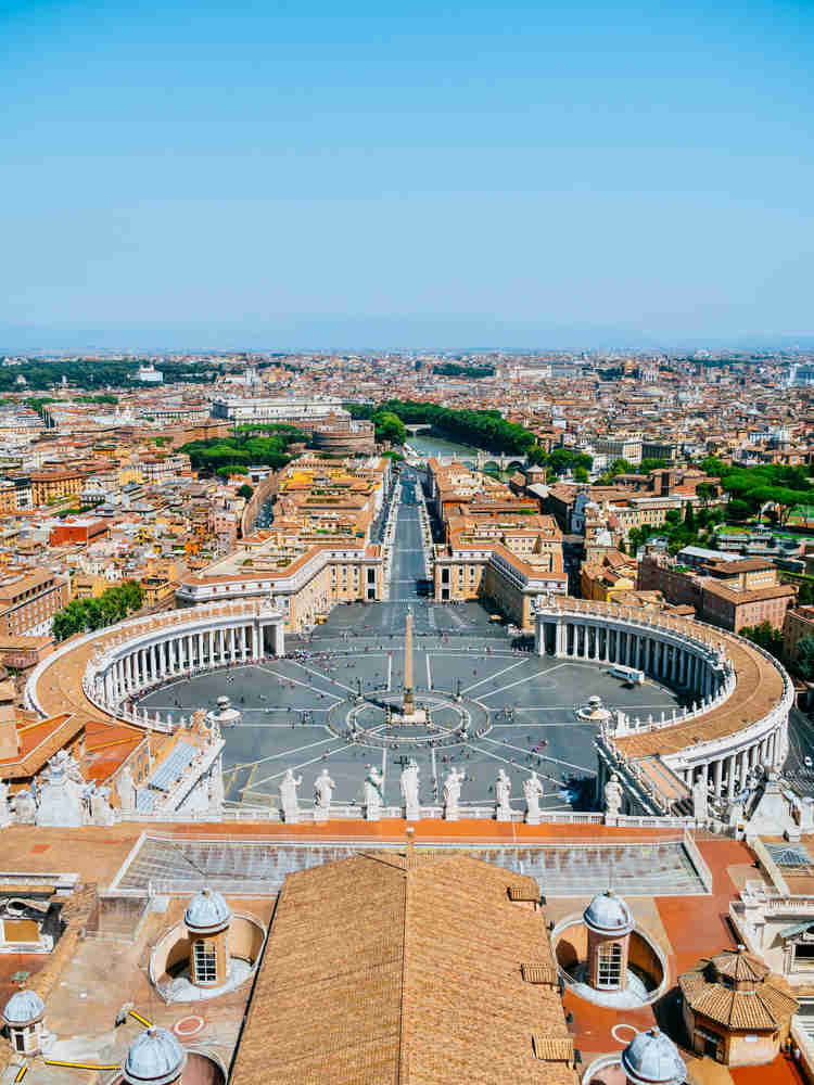 view of St. Peter's Square and Rome from the dome