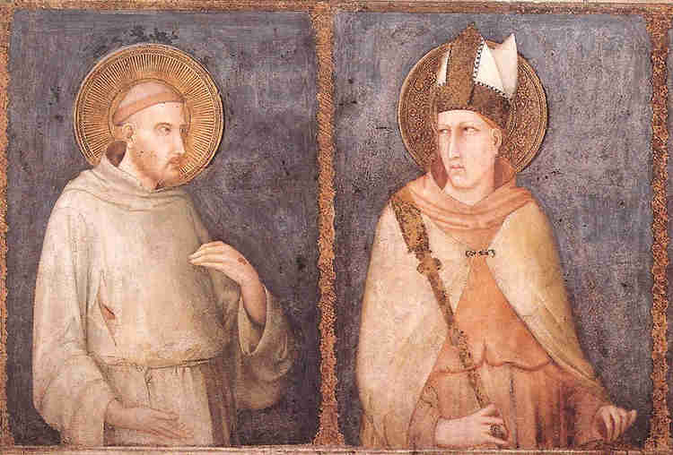 frescos by Simone Martini showing St. Francis and St. Louis of Toulouse