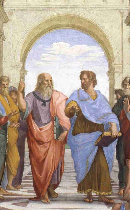 detail of Raphael's famous School of Athens, depicting Plato and Aristotle