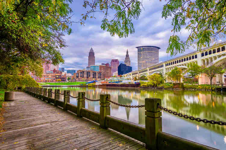 downtown skyline on the Cuyahoga River 