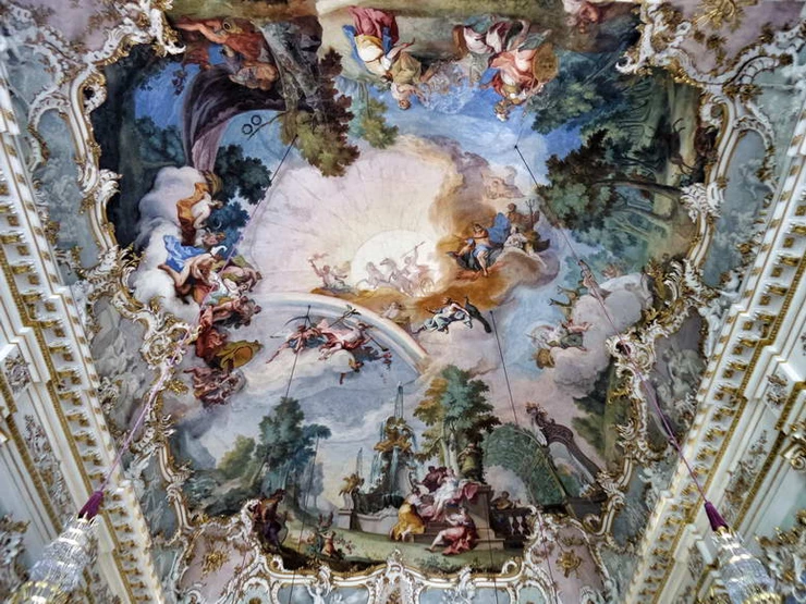 nymphs cavorting on the ceiling in the Stone Hall of Nymphenburg Palace