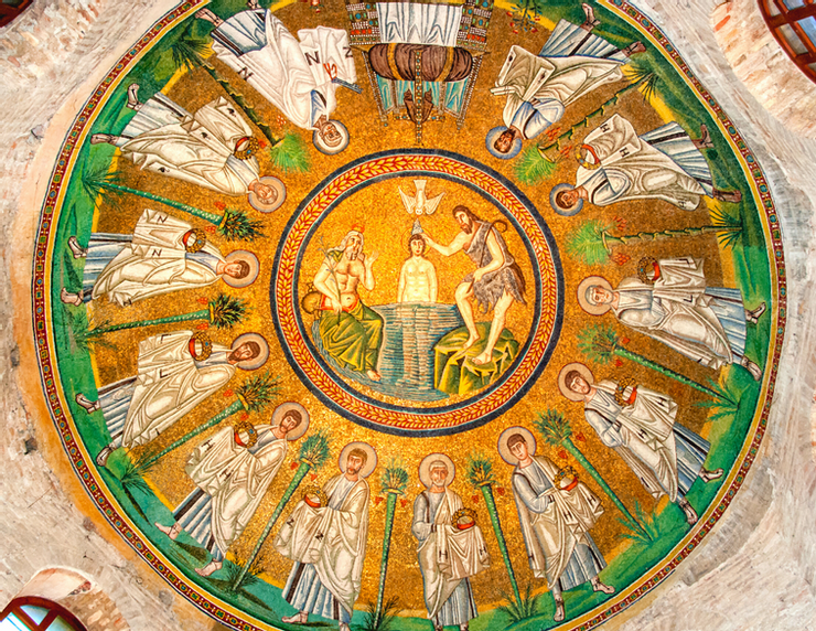 central mosaic in the Arian Baptistery in Ravenna