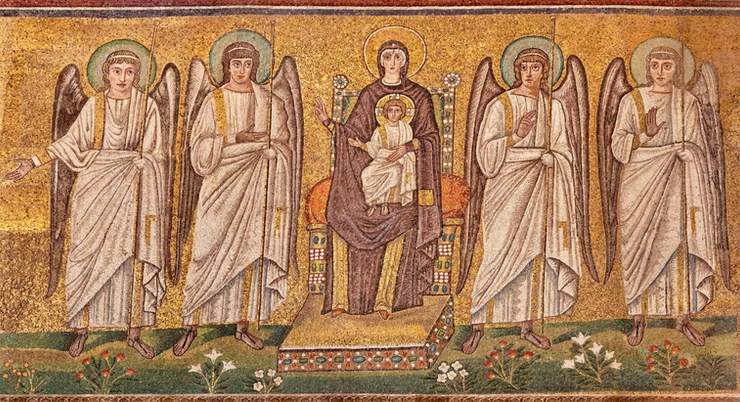 mosaic of Madonna among the angels in the Basilica of Sant'Apollinare Nuovo 
