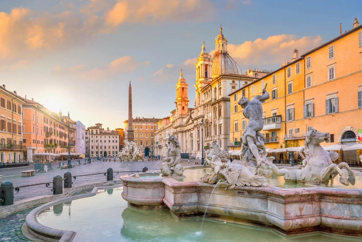 Piazza Navona, a central square in Rome with a Bernini fountain