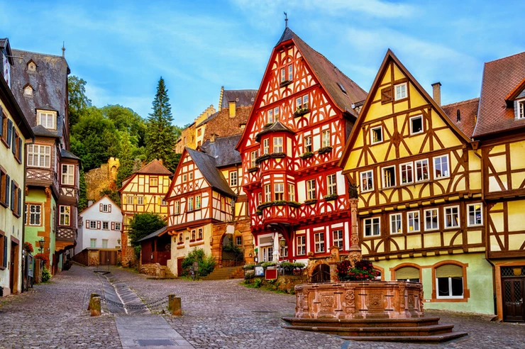 Colorful half-timbered houses in Miltenberg historical medieval Old Town, Bavaria, Germany 