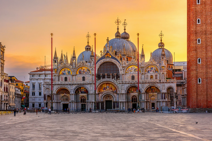 beautiful facade of St. Mark's Basilica, a top attraction in Venice