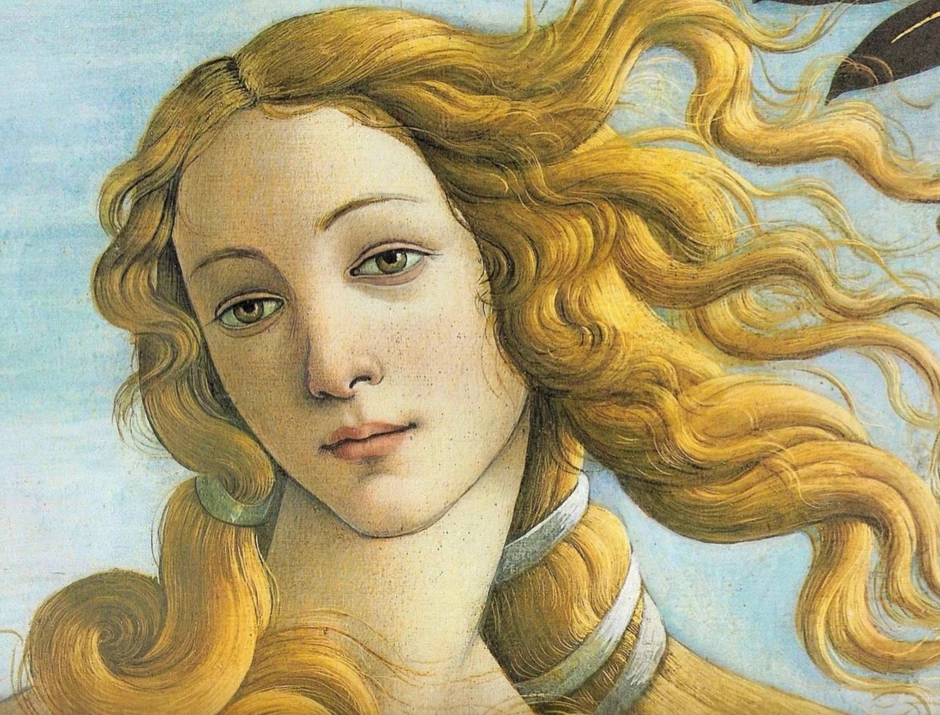 detail of Botticelli's most famous painting, the Birth of Venus in the Uffizi Gallery