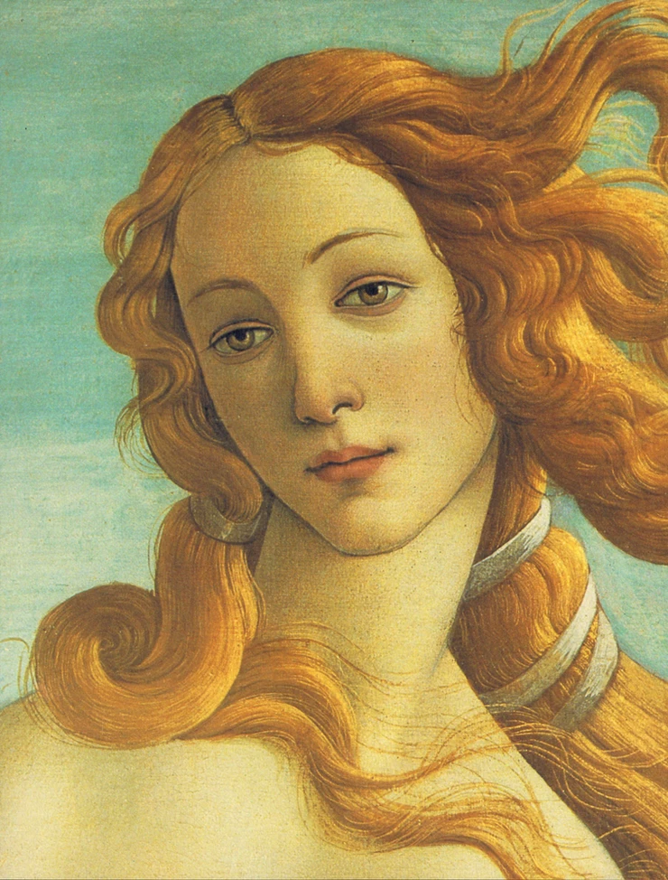 detail of Venus in Botticelli's most famous painting, The Birth of Venus