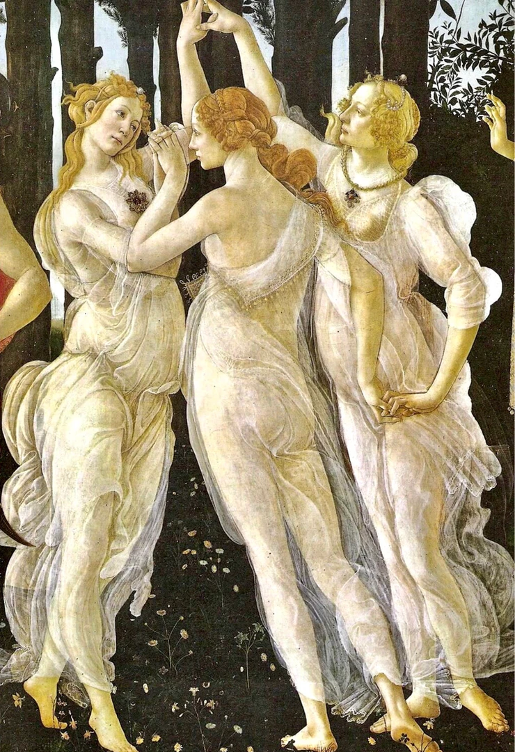 the Three Graces in Primavera --one of Botticelli's most beautiful images