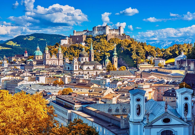 beautiful view of Salzburg with Festung Hohensalzburg towering above