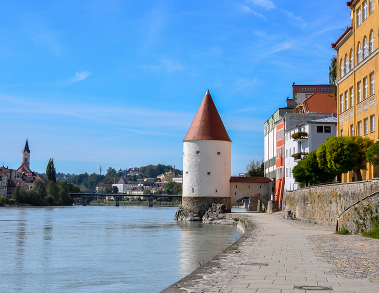 Schaibling Tower, located at the banks of the Inn River in Passau and dating from the 14th century