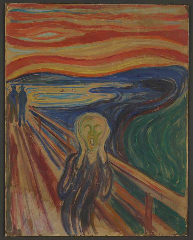 Edvard Munch, The Scream, 1910 -- the version stolen from the Munch Museum and eventually recovered with some damage