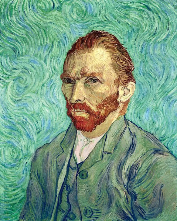 Van Gogh, Self Portrait, 1889  -- this one is in Paris' Musee d'Orsay