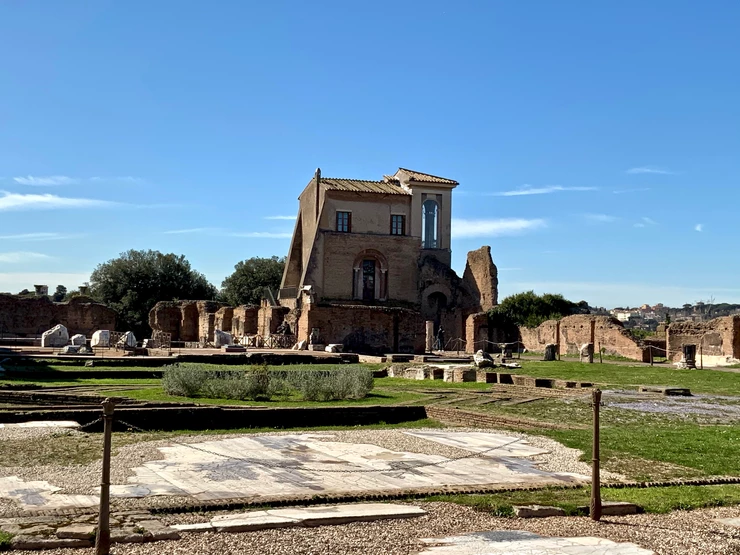 view of the Casina Farnese, currently undergoing conservation but intended one day as a small museum on Palatine Hill