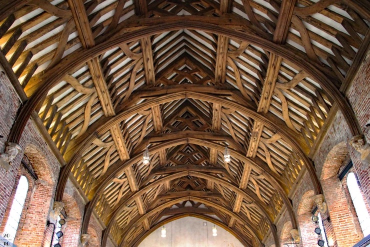 the timber ceiling of the Great Banquet Hall in the Old palace at Hatfield House