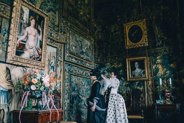 a scene from The Favourite, in the King James Drawing Room
