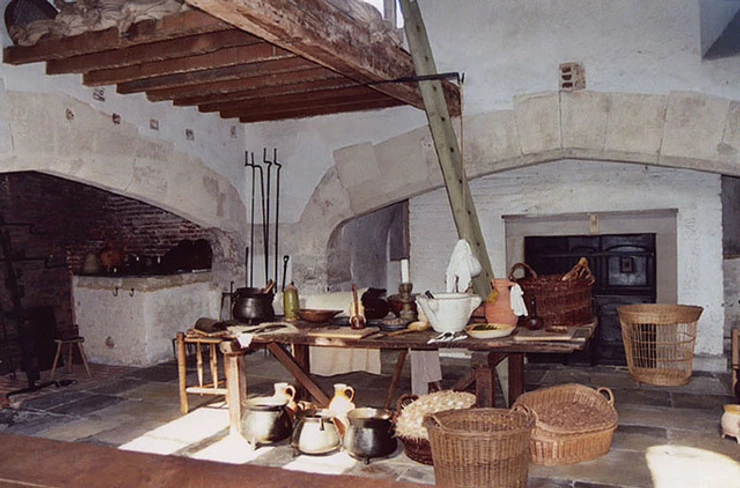one of the fireplaces in the Tudor Kitchens
