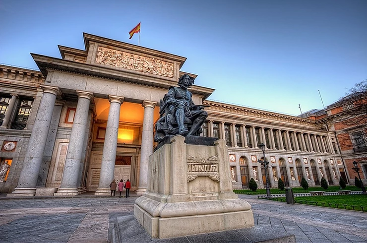 the Velázquez entrance of the Prado Museum in Madrid Spain