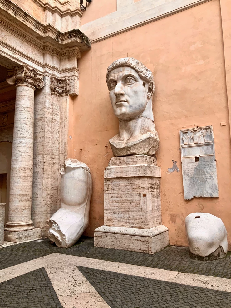 big chunks of a domineering Emperor Constantine, pieces of the Colossus of Constantine