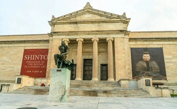 entrance to the Cleveland Museum of Art, with a cast of Rodin's The Thinker