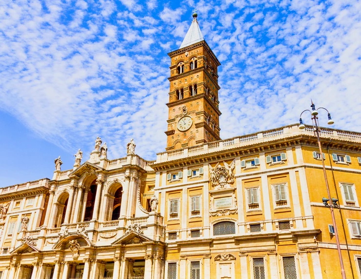 front facade of the Basilica of Santa Maria Maggiore, a must see church in Rome Italy