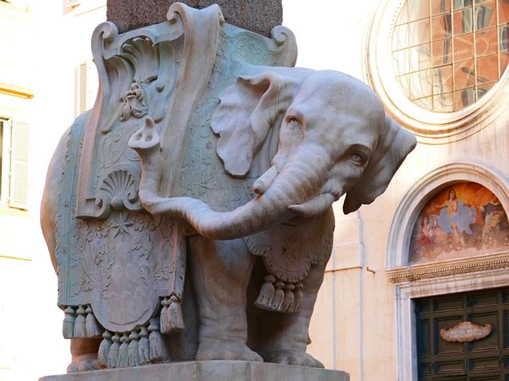 the Bernini Elephant sculpture in front of the church