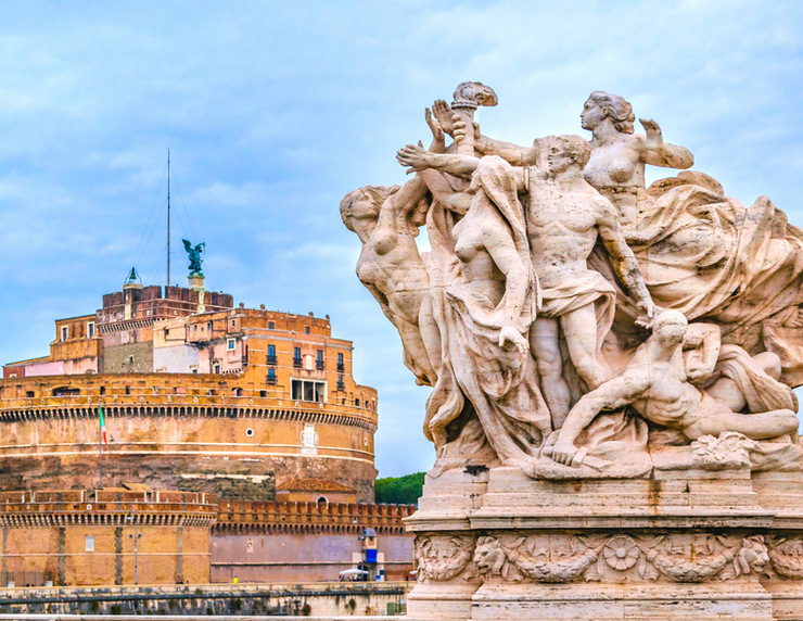 Castle Sant'Angelo and sculptures on the Bridge of Angels