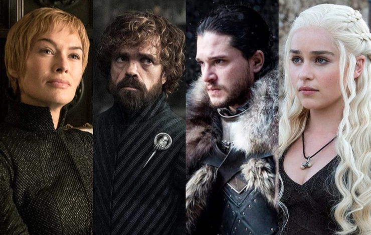 The main characters of Game of Thrones: Cersei Lannister, Tyrion Lannister, Jon Snow, and Danaerys Targaryen