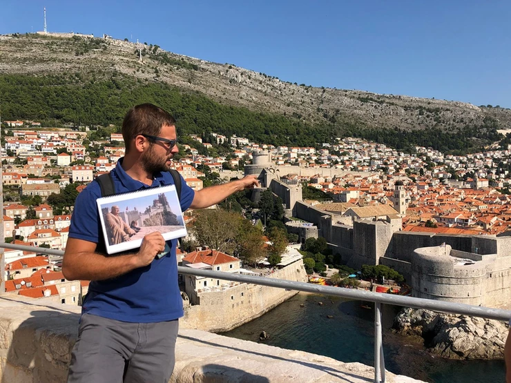 A game of throne guide pointing out the spot on the Dubrovnik city walls where Varyl and Tyrion prep for the Battle of Blackwater Bay