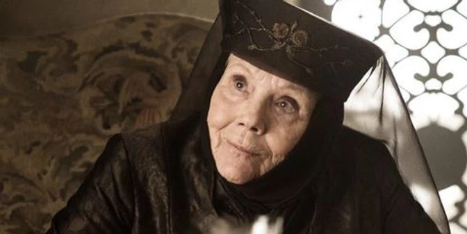 Lady Olenna gloats as she retells her murder of King Joffrey to Jaime Lannister before he kills her.  She murders Joffrey to save her daughter Margaery Tyrell from Joffrey's sadism.