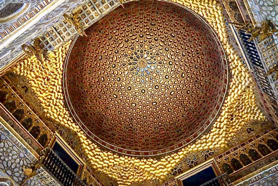 the gold domed ceiling of the Ambassador's Hall in Pedro's Palace