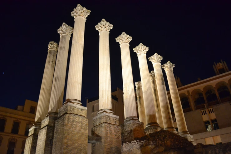 Cordoba's Roman Temple lit up at night