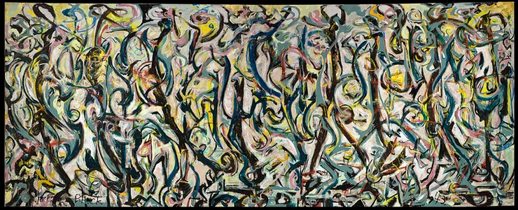 Jackson Pollock, Mural, 1943, installed in Peggy's New York townhouse. It was a precursor to Pollock's drip paintings.
