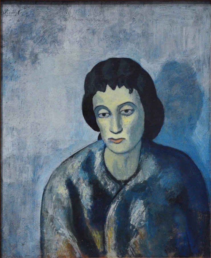 Picasso, Woman with Bangs, 1902  -- a blue period portrait reflecting Al's blue mood her first year in Boston