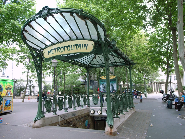 Abbesses Metro stop in the 9th arrondissement -- one of the three remaining Art Nouveau entrances in Paris