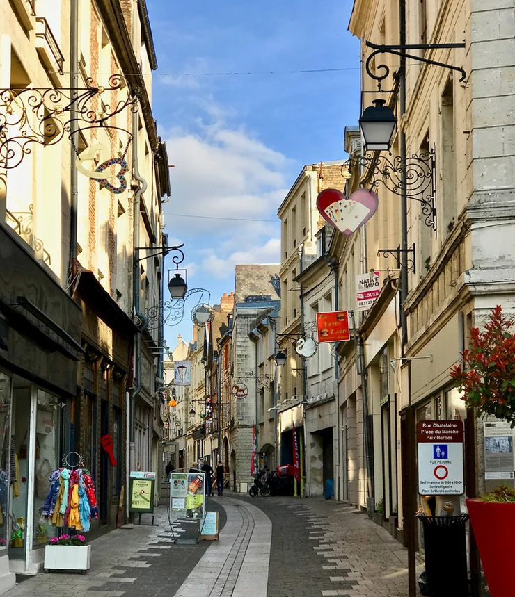 the pedestrianized Rue Châtelain in the medieval village of Laon France