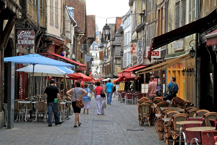 pedestrianized cobblestone street in Troyes france