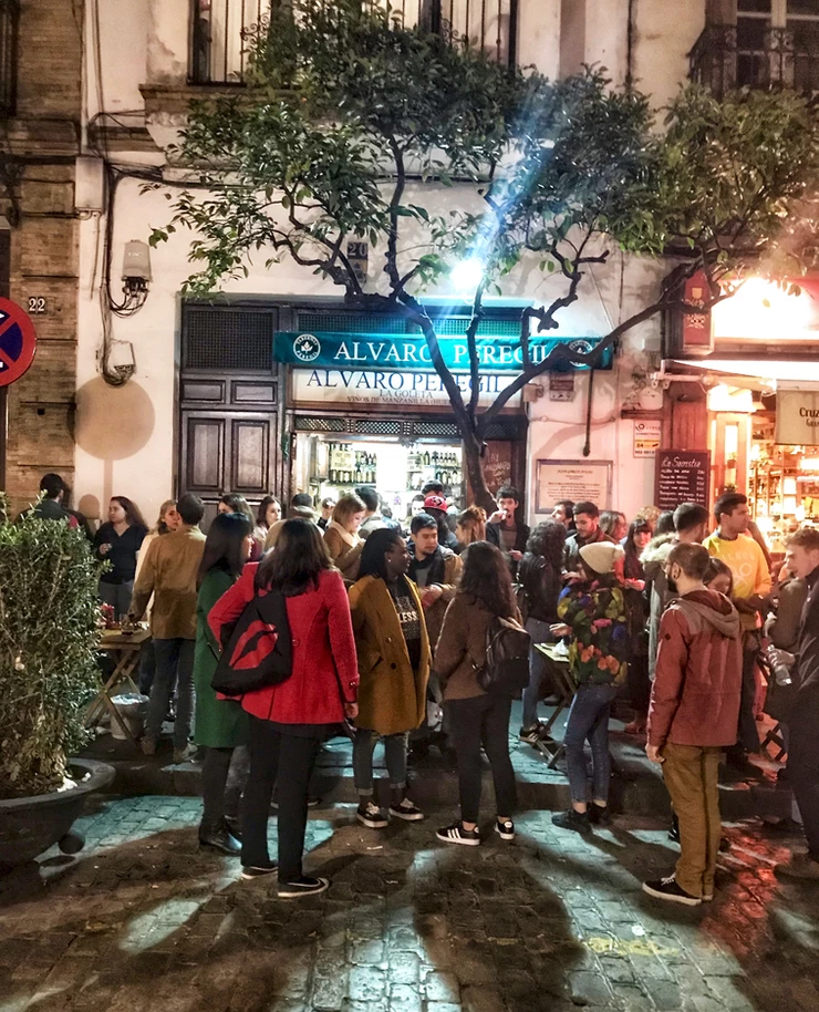 Alvara Peregil Tapas Bar -- so mobbed in February that no one fits inside.