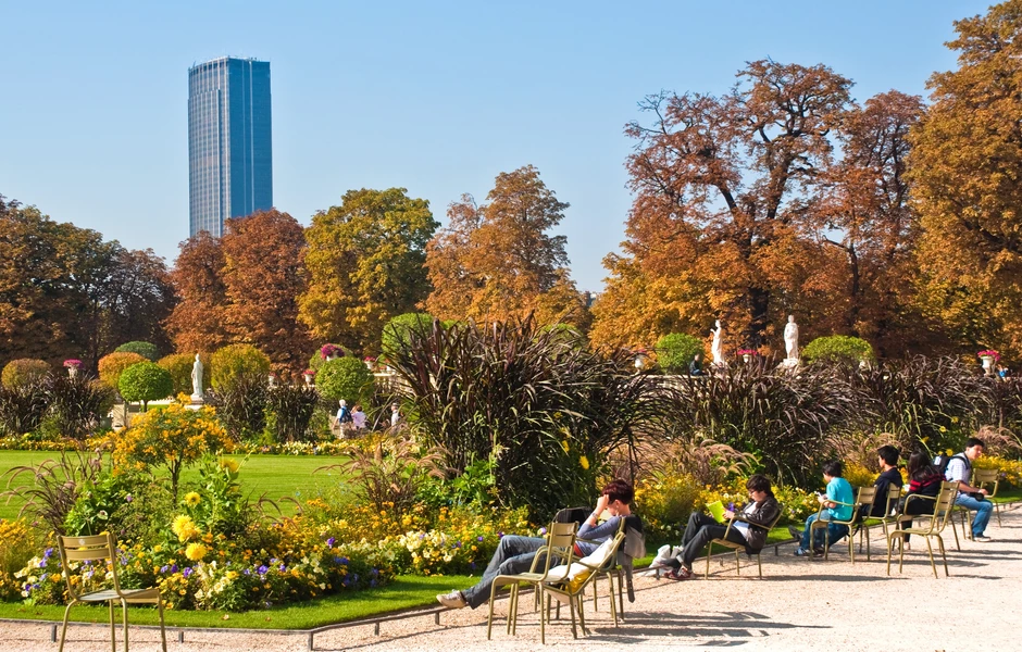 Luxembourg Gardens in Paris with Montparnasse Tower in the background