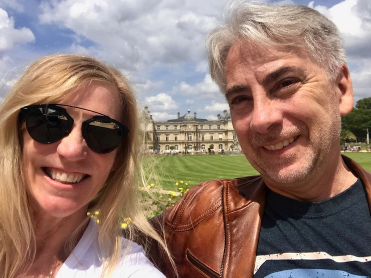 My friend and I lunching in Luxembourg Gardens