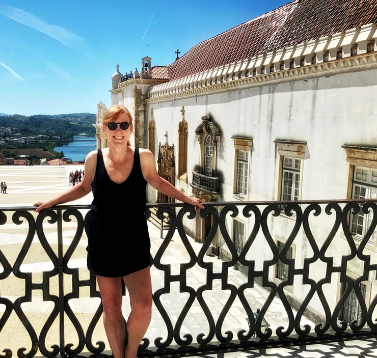 hanging out on a balcony of the Royal Palace on a hot day in Coimbra