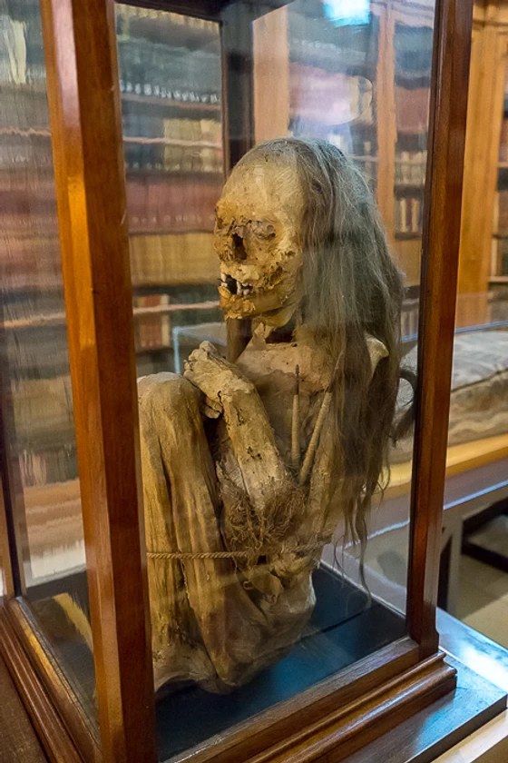 A Peruvian girl mummy complete with teeth and hair. I could never really ascertain why she was in the Carmo.