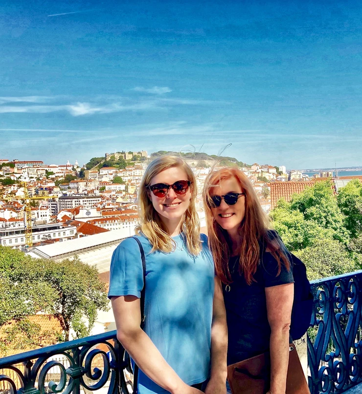 Ali and I at the São Pedro de Alcântara Miradouro in Bairro Alto. This is our first day in Lisbon. We are smiling because nothing has gone terribly  wrong yet except that it took an hour to figure out how to put our car in reverse.