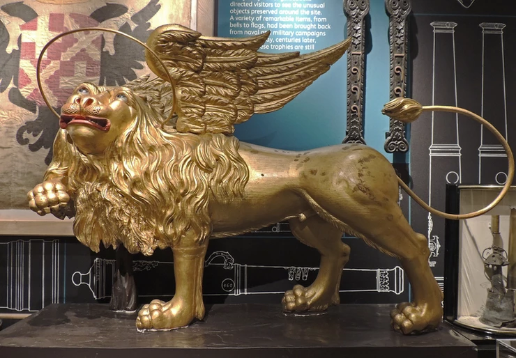 A golden winged lion statue captured by British forces beseiging the French in Corfu in 1809.