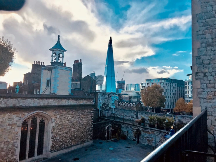 an interesting juxtaposition of old and new -- a view of the Shard from the Tower of London