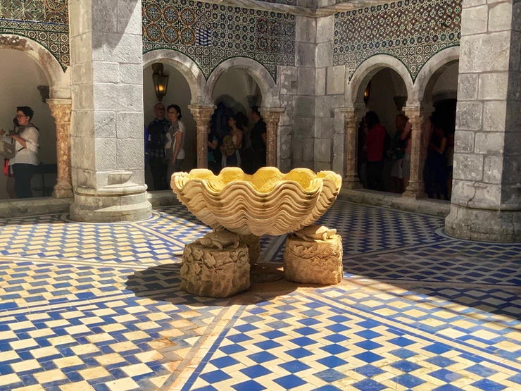 the clamshell fountain in the Manueline cloistered of Pena Palace