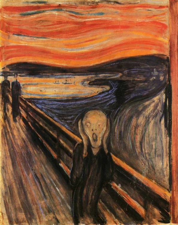 Edvard Munch, The Scream, 1893  -- it technically might be the least pleasing version of The Scream as it seems slightly unfinished.