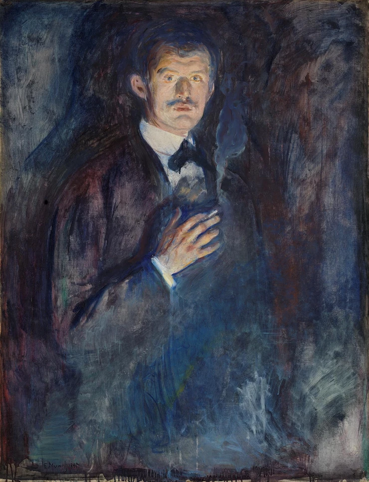Edvard Munch Self-Portrait with Cigarette, 1895  -- here, Munch appears almost as a ghost who might disappear into the background